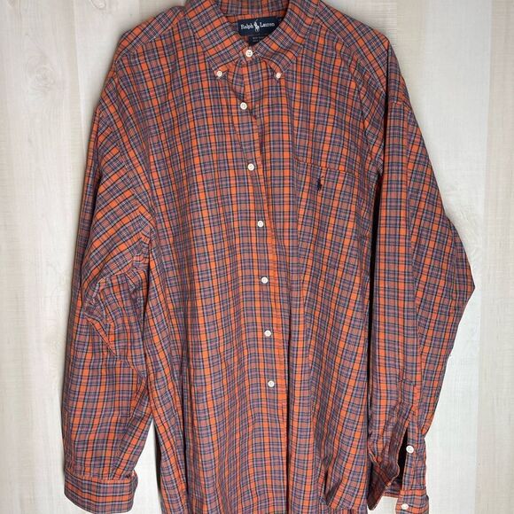 Ralph Lauren orange blue plaid long‎ sleeve button down shirt, size XXL - Picture 7 of 12
